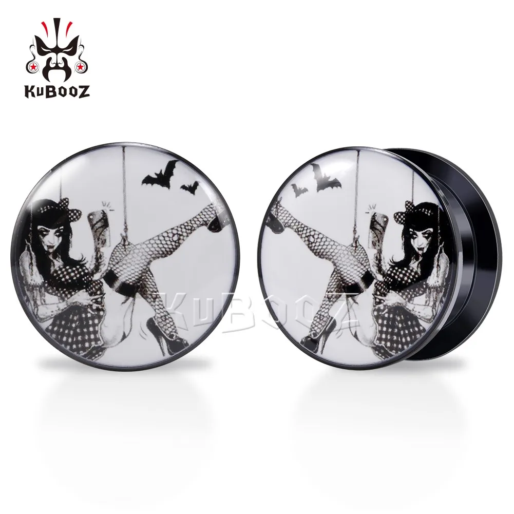 KUBOOZ-dilatadores acrílicos para oreja de chica oscura, pendientes, túneles, Piercing corporal, joyería, expansores, 6-30mm, 2 piezas