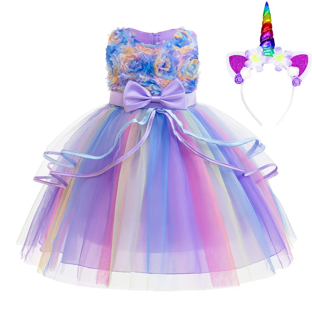 

Платье с единорогом из мультфильма, карнавальный костюм для девочек, розовое платье принцессы с единорогом, костюм для дня рождения, Хэллоуина