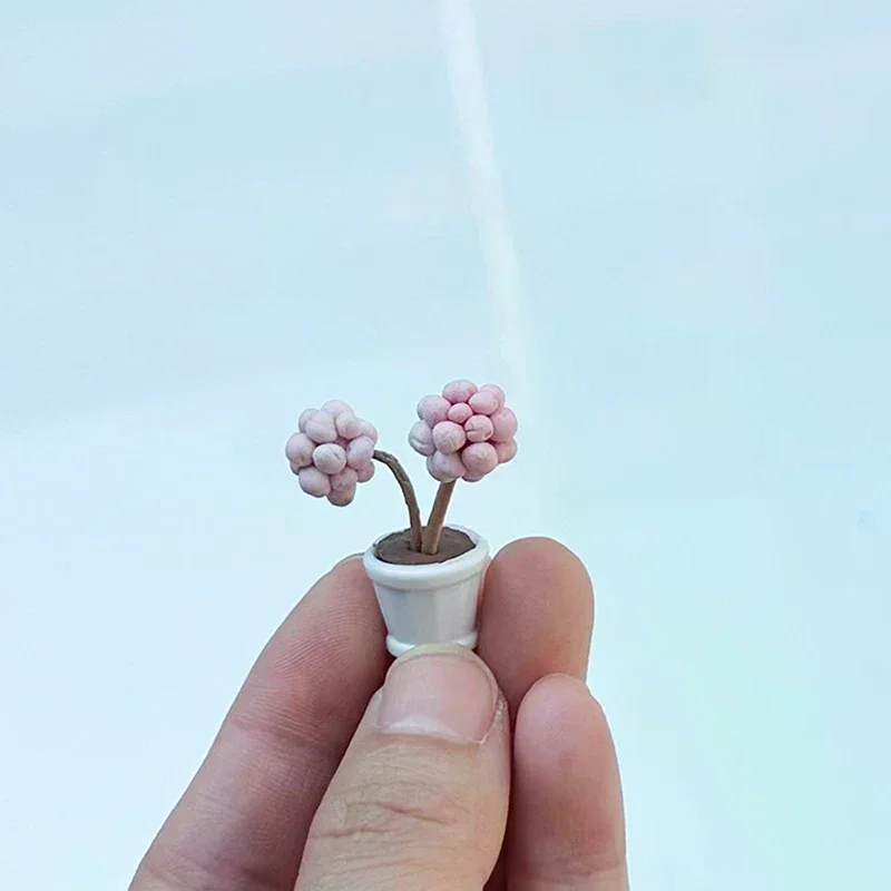 2PCS 1:12 Dollhouse Miniature Plants Small Flower Pots Model Funiture Accessories For Doll House Decor Kids Pretend Play Toys