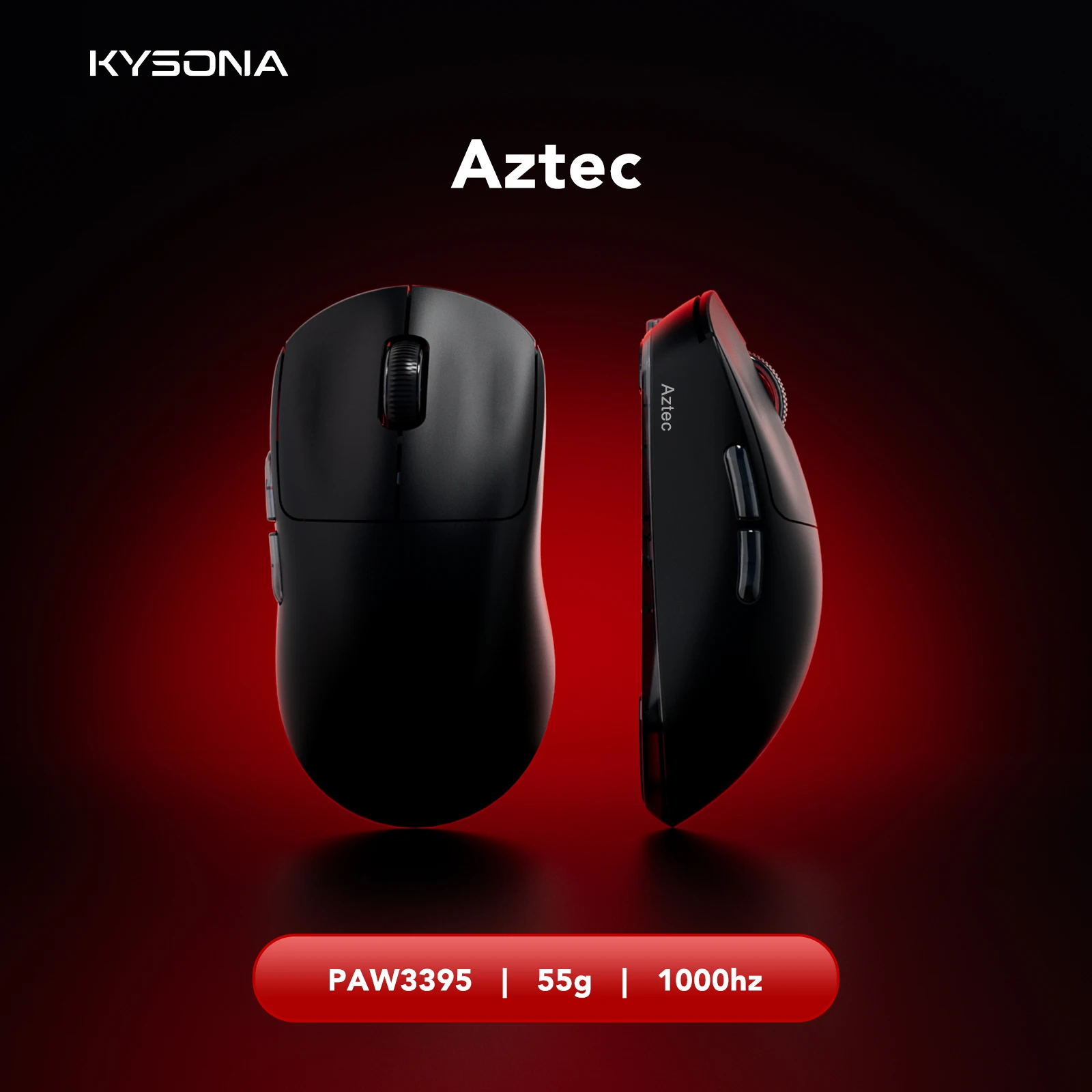 

KYSONA Aztec Black Gaming Mouse PAW3395 Wireless Mouse 55g Ultra-Light 26000DPI 90 Million Optical Computer Mice For Laptop PC