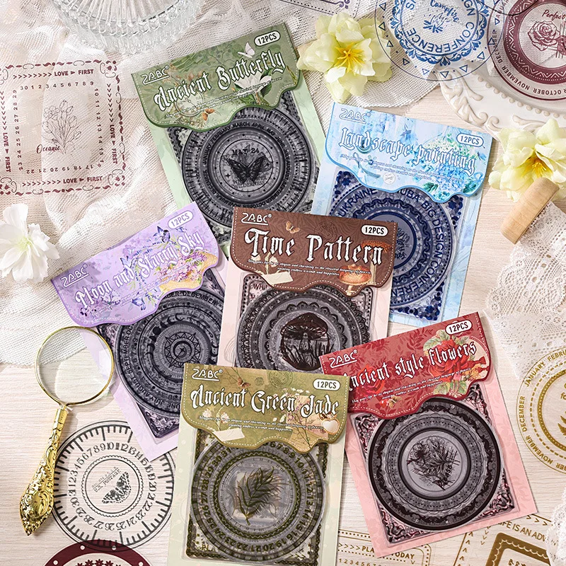 

12-листные наклейки для домашних животных в стиле ретро с венком, винтажные цветочные узоры для украшения журнала