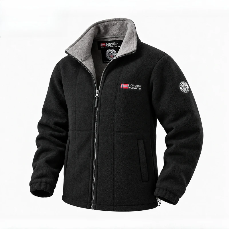 Men's Fleece Jacket Stand Collar Full Zip Side Hand Pockets Elastic Cuffs Drawcord Hem Long Sleeve Autumn Winter Outerwear