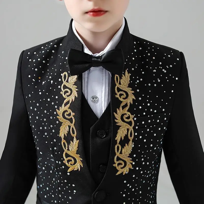 Boys' New Blazer 3-Piece British Children's Birthday Performance Piano Performance Set Long Sleeve Trendy Blazer Suit Set LI780