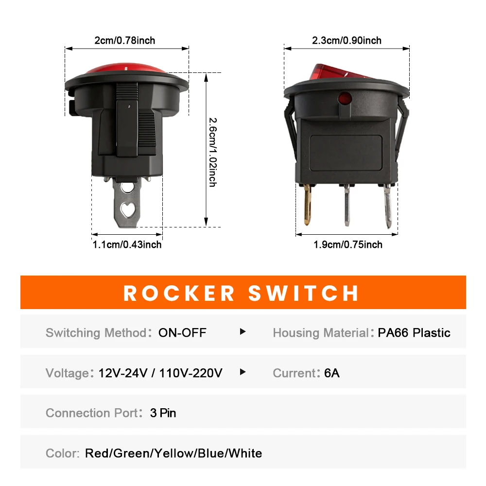 FILN 2PCS Waterproof Rocker Switch ON-OFF 3 Pin LED Toggle Switches 12V-24V 110V-220V for Car Marine Industrial Control Device