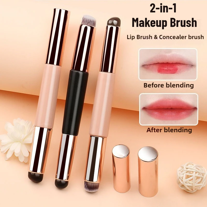 

2 In 1 Silicone Lip Brush Concealer Brush Wooden Handle Lipstick Lip Balm Applicator with Cap Travel Makeup Brush Beauty Tools