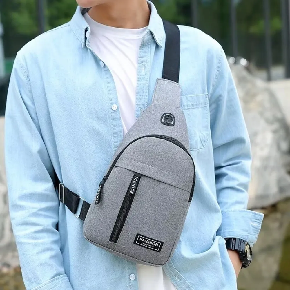 Waterproof Men's Chest Bag Multi-pocket Durable Nylon Crossbody Shoulder Bag Adjustable Shoulder Strap Earphone Hole Design