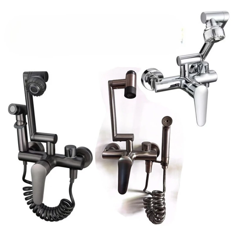 Gun ash concealed into the wall type multi-functional kitchen faucet household vegetable basin copper faucet