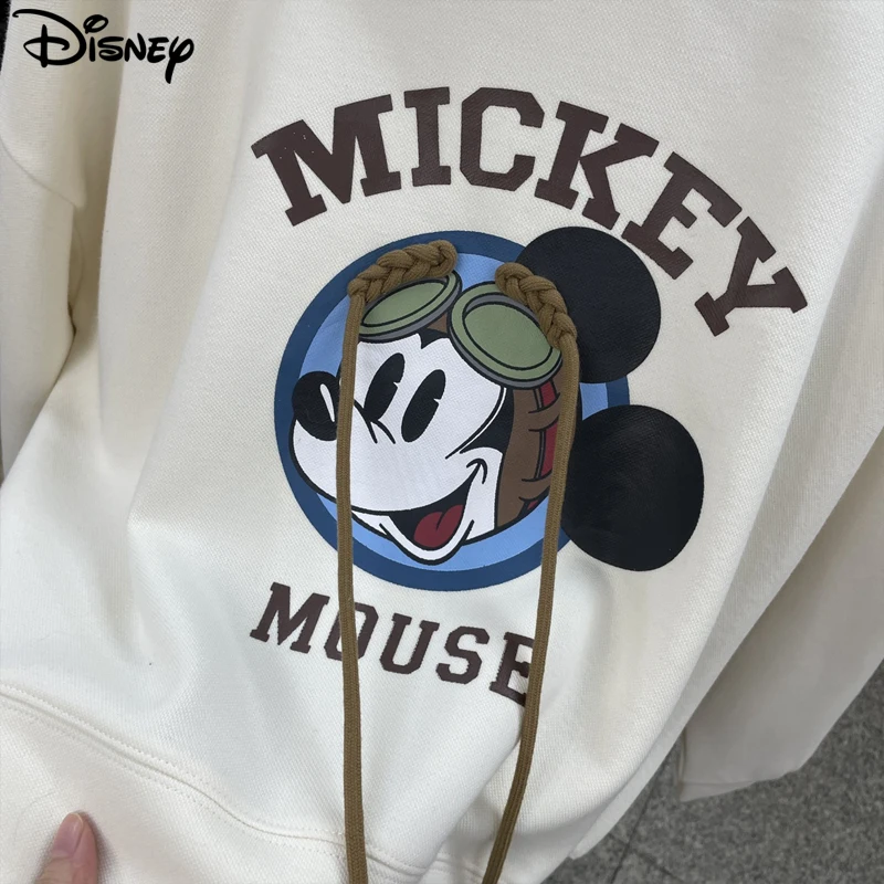 Disney Brand Clothing New Arrival Top Fashion Pullovers Casual Cotton Cartoon Mickey Mouse Print White O-neck Women Sweatshirts