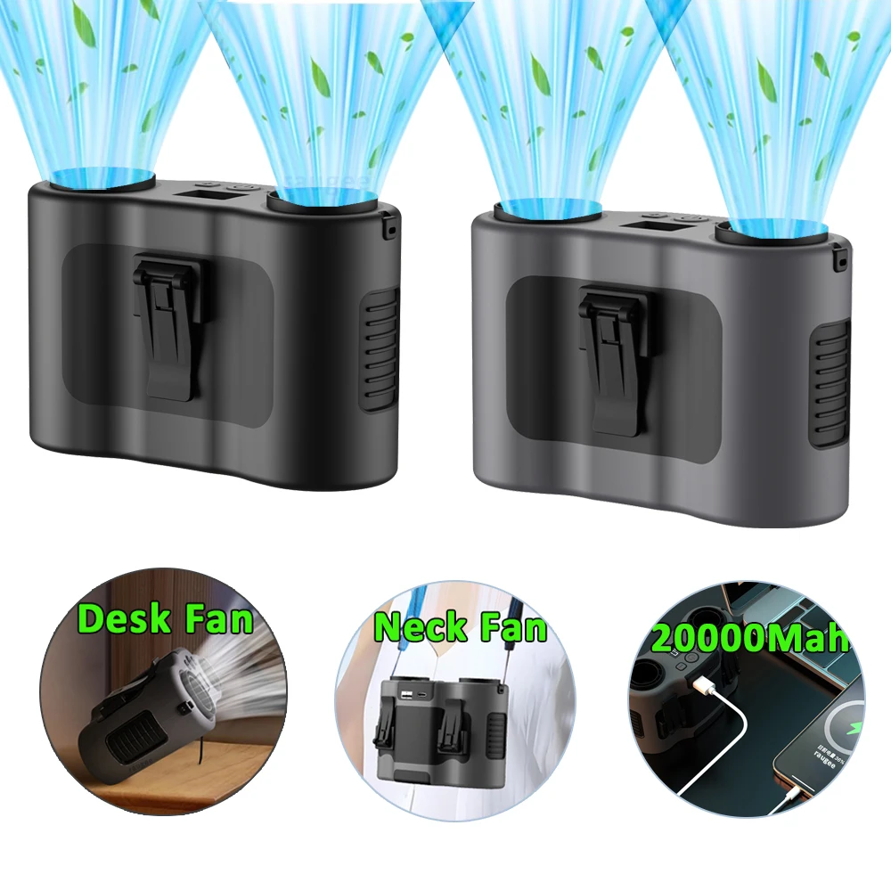 مروحة الخصر المحمولة 20000Mah كليب مروحة مع منفذ الرياح المزدوجة قميص صغير مروحة الرياضة في الهواء الطلق معلقة الرقبة مروحة