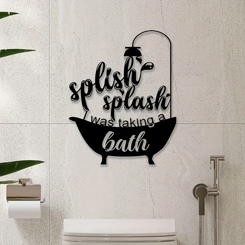 metal iron Metal Splish Splash Bathroom Wall Sign Cute Bathroom Home Decor Funny Bathroom Art Metal Wall Hanging Background Deco