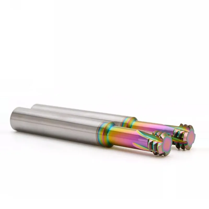 ROMTIC HRC65 Tungsten pemotong penggilingan, mesin mekanik Aluminium CNC, ujung ulir 3 gigi lapisan warna karbida baja Tungsten