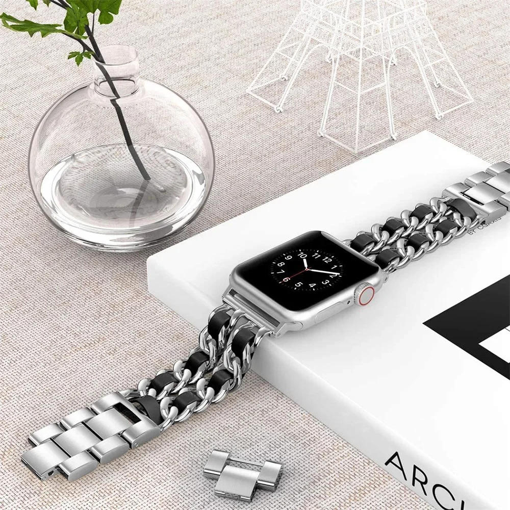 حزام معدني فاخر للساعة ، سوار ساعة جلدي ، سوار لساعة iWatch 1 ، 2 ، 3 ، 4 ، 5 ، 6 ، 7 ، 8 ، 9 ، SE Ultra ، 41 Apple ، 45 38 ، 40 ، 42 ، 44 ، 49