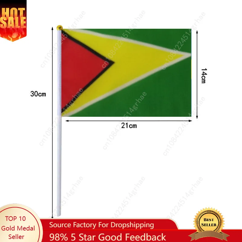 Guyana Hand Waving Flag Guyana Flag Small Mini Hand Held Flags 10 Pcs 14x21cm  Sporting Event Support Handheld Flag
