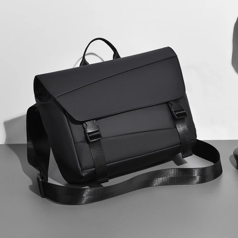 Waterproof leather film flip cover lock single-shoulder bag for men, flat storage, and large-capacity crossbody square backpack