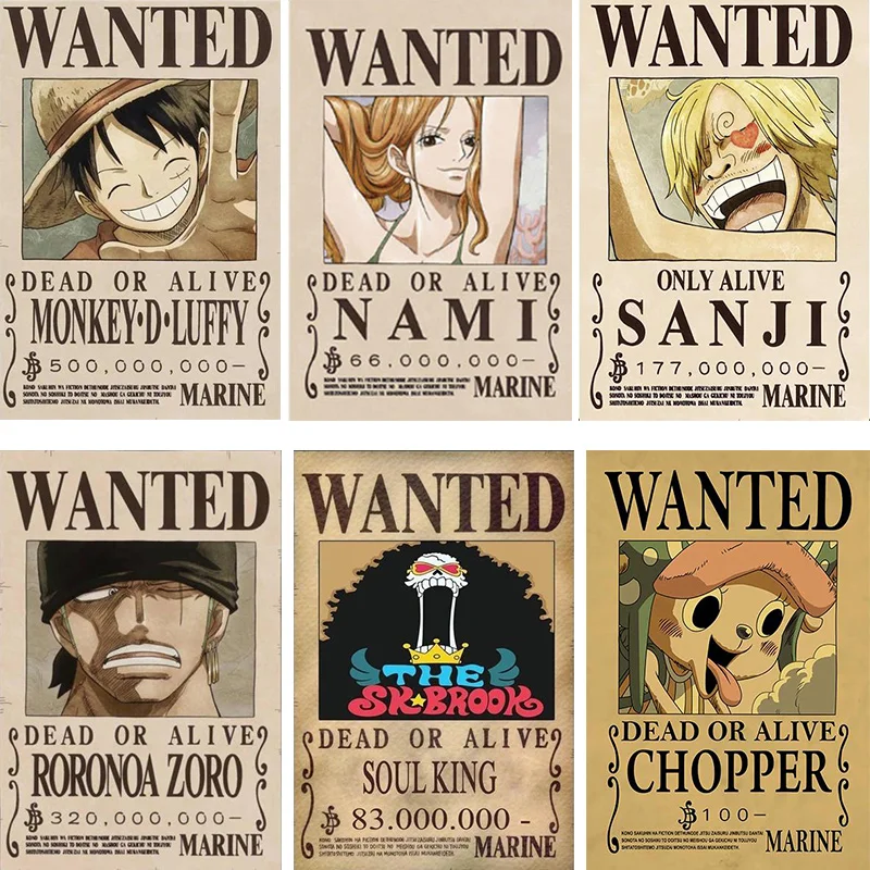 

Cool One Piece Anime Sticker Retro Wanted Poster Car Sticker Waterproof Laptop Sticker Wall Decals