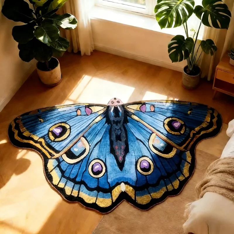 VIKAMA Non-slip Irregular Shape Rug Butterfly Pattern Plush Soft for Living Room Bedroom Home Decor
