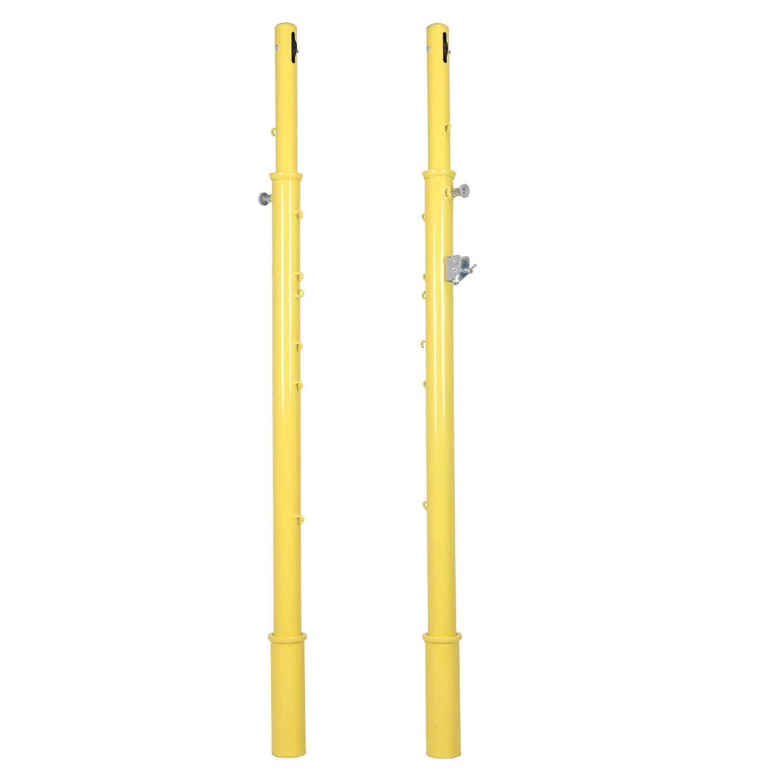 

Съемный стальной волейбольный комплект с опорами для установки в грунт, регулируемый по высоте (6 уровней, от 1,5 м до 2,4 м) для использования в помещении (спортзалы) и на улице (парки, школы)