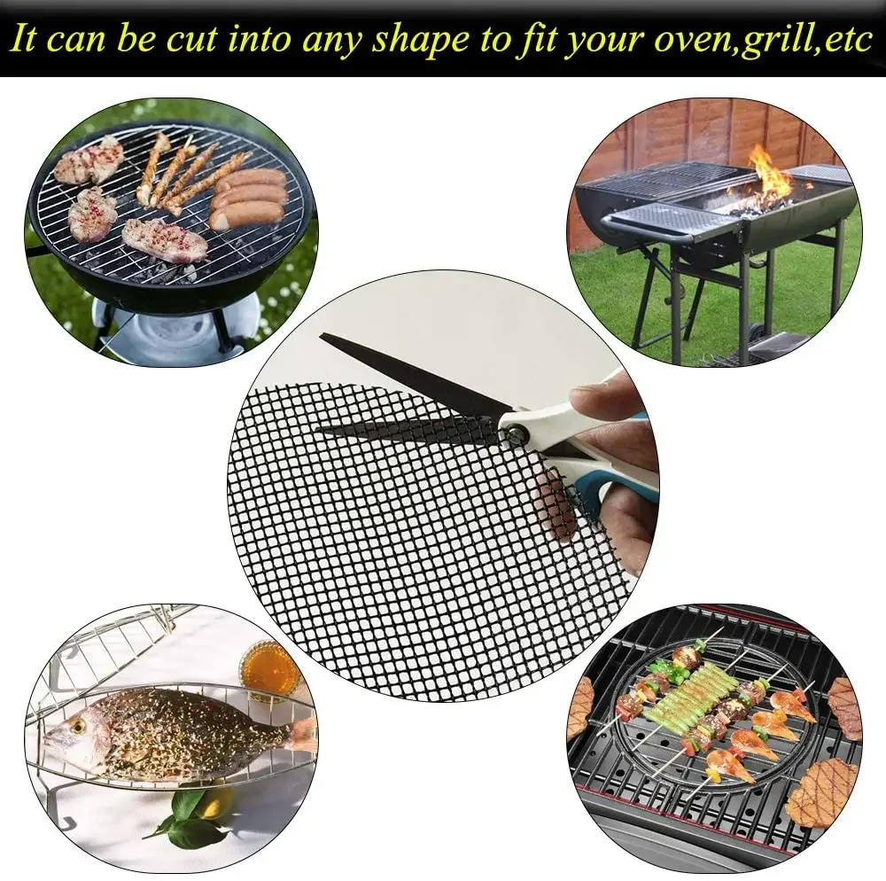 Reusable BBQ Mesh Grill Mat Nonstick Mesh Grilling Mats Easy to Clean Works on Gas Charcoal Electric Grill Barbecue Accessories
