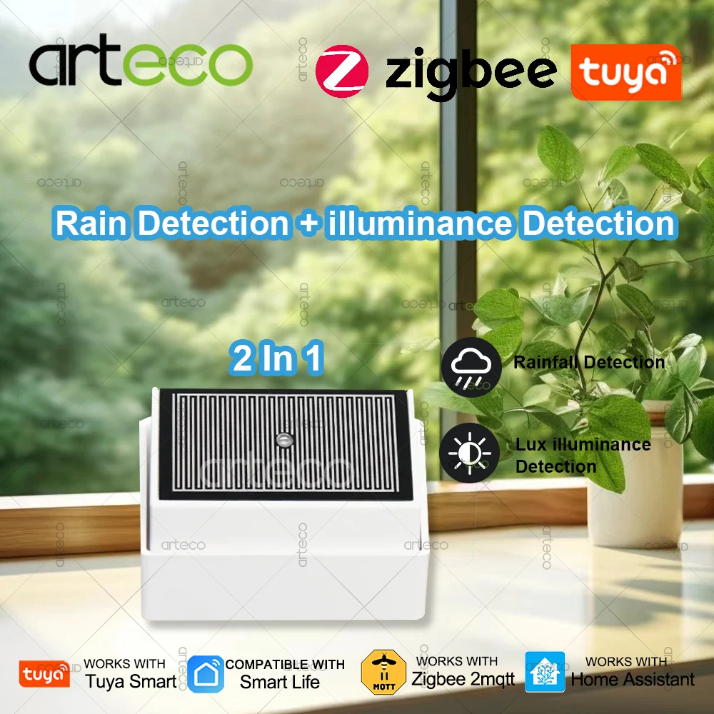 Zigbee Rain Sensor Detector With Brightness Detection Water Leak Raindrop Detection Sensor For Tuya Smart Life App Zigbee2MQTT