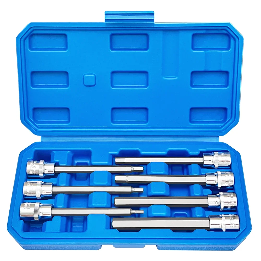 

Extra Long Hex Bit Socket Set 7 Piece H3-H10 CR-V and S2 Material 3/8" Drive 110mm Length with