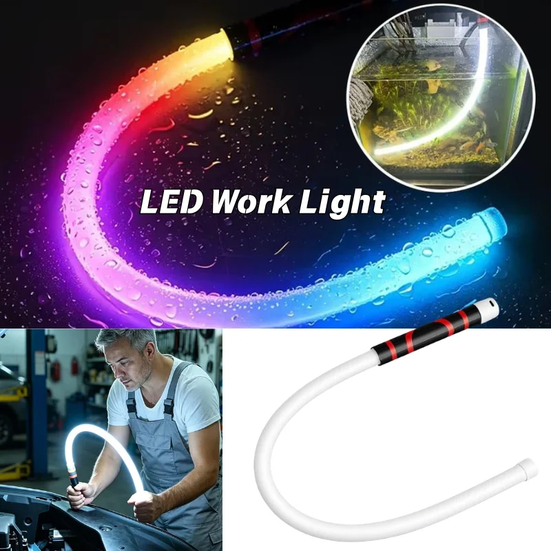 Colorful Adjustable Bend Hose LED Work Light USB Rechargeable Handheld Inspection Torch for Auto Repair Garage Mechanical Work