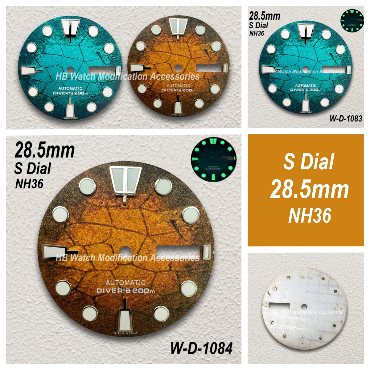 

28.5mm S Logo Diving Dial Fit NH35/NH36/4R/7S Movement C3 Green Luminous Tree Leaves Dial Mechanical Watch Modification Accessor