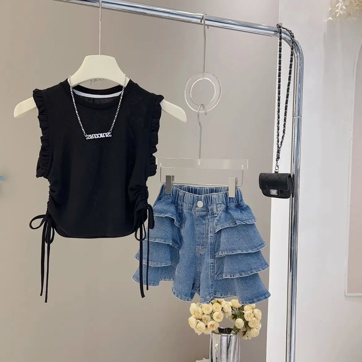 

Teenage Girls' Summer Clothing Set New Children's Sleeveless Tank Top T-shirt Short Skirt 2-piece Set Casual