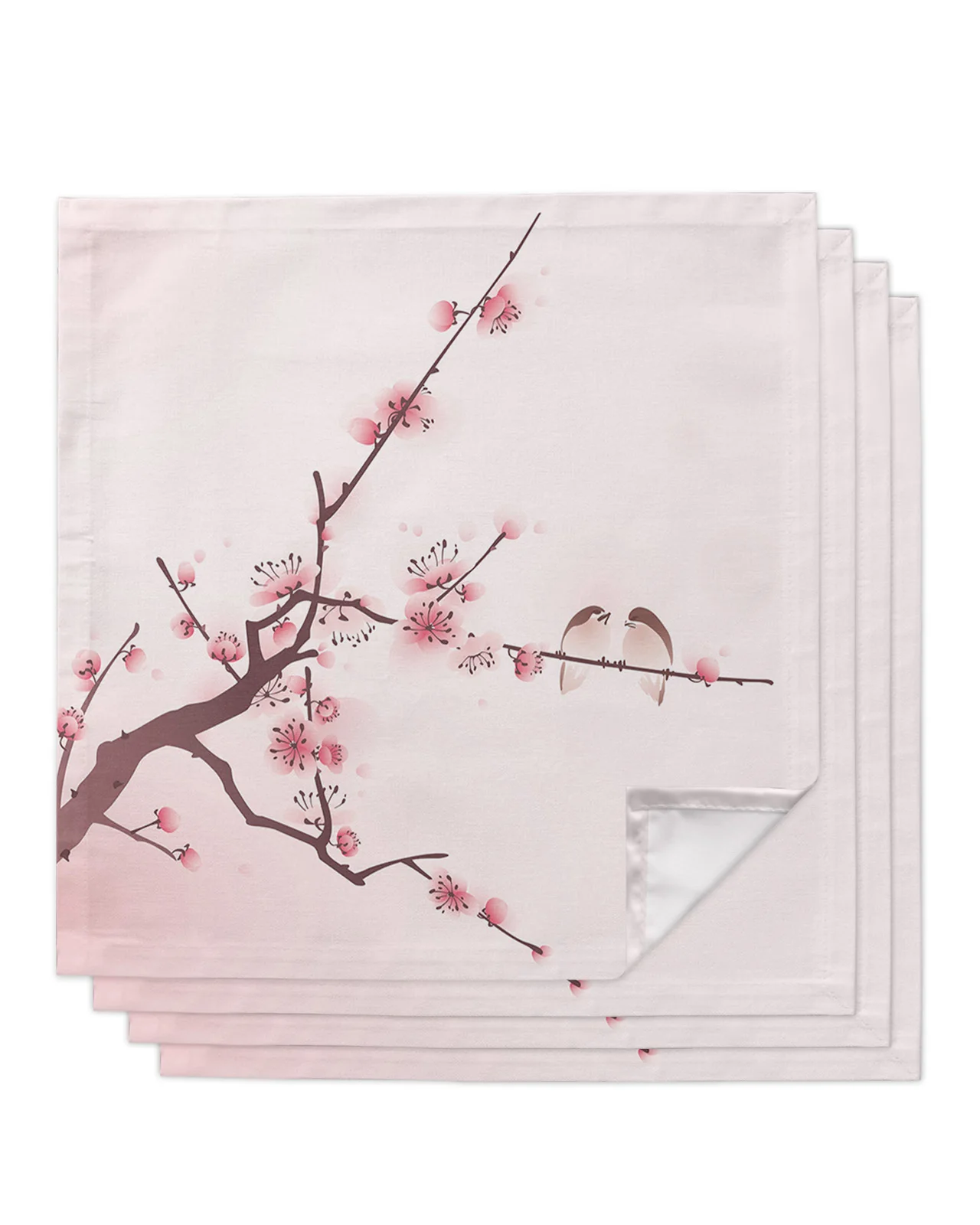 4pcs Pink Flower Tree Bird Sparrow Ink Style Square 50cm Table Napkin Wedding Decoration Table Cloth Kitchen Serving Napkins