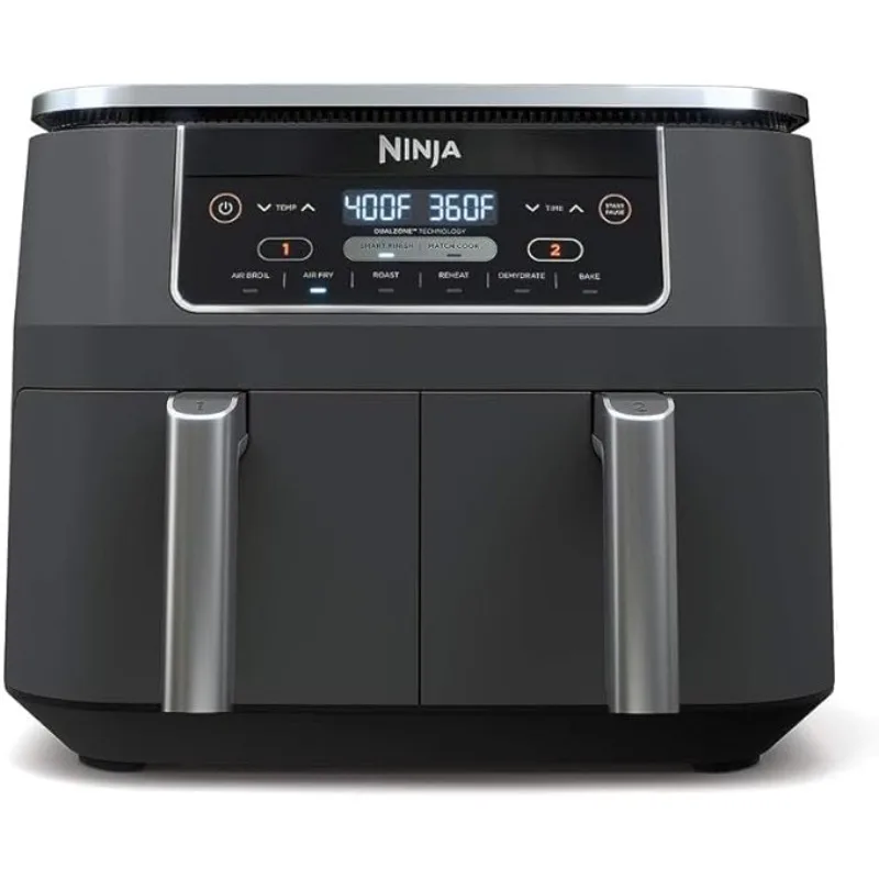 Ninja DZ201 Foodi 6-in-1 2-Basket Air Fryer with DualZone Technology, 8-Quart Capacity, and a Dark Grey Stainless Finish