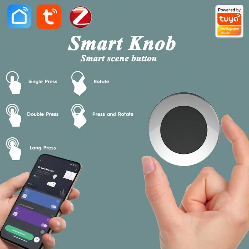 Tuya ZigBee Smart Knob Wireless Scene Switch Button Controller Battery Powered Automation Scenario For Tuya Devices Smart Home