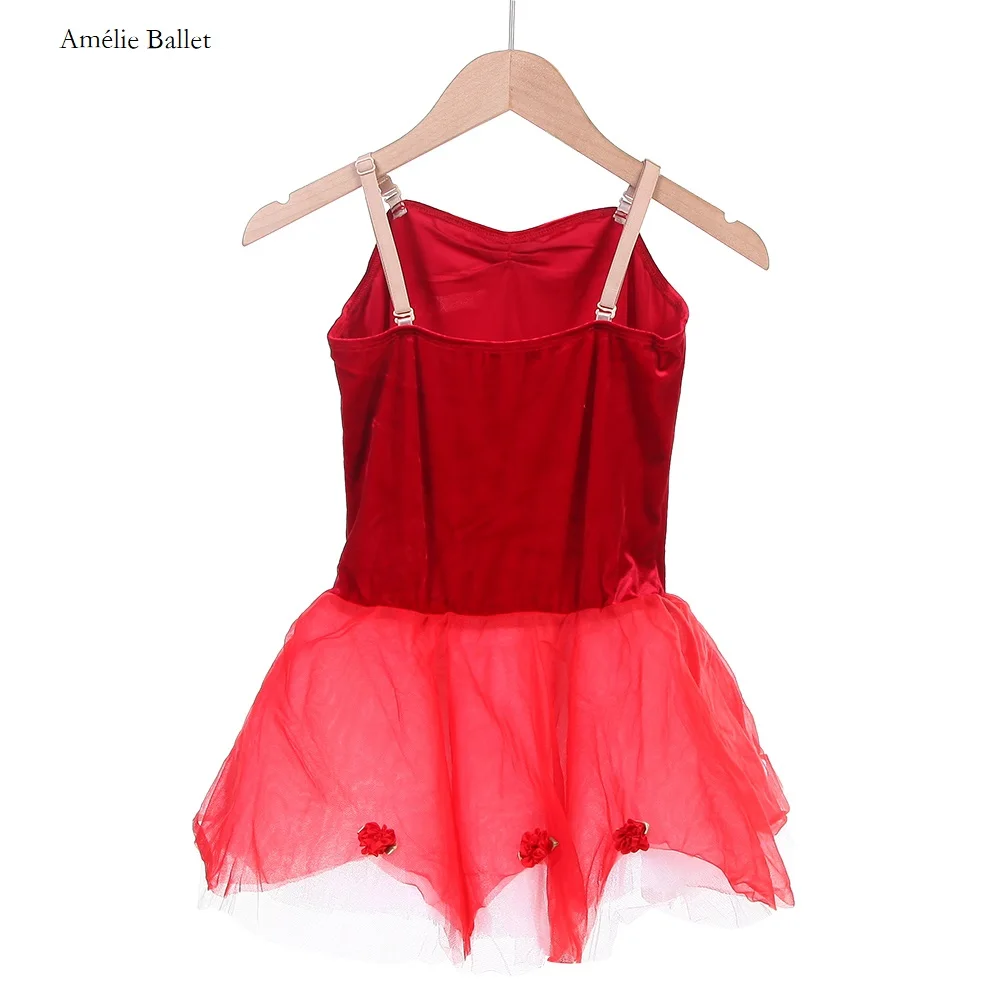 15307 กํามะหยี่สีแดงบัลเล่ต์เต้นรํา Tutu สาว Ballerina เครื่องแต่งกายเต้นรําเวทีบัลเล่ต์ Tutus ชุดเด็ก