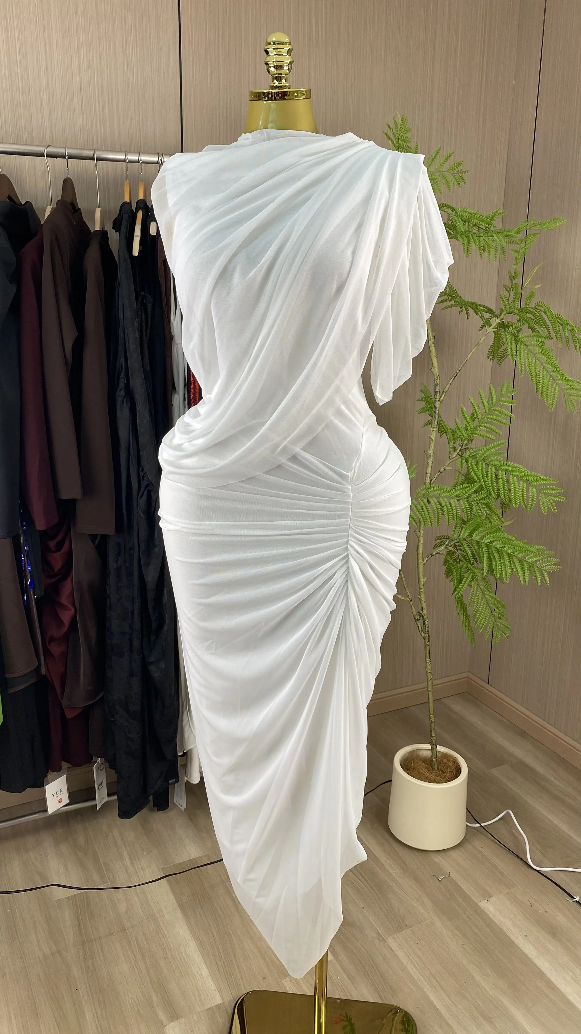 Women's 2026 Summer New Sweet and Fresh Solid Color Pleated Slim Fit Polyester Dress-GZXX845