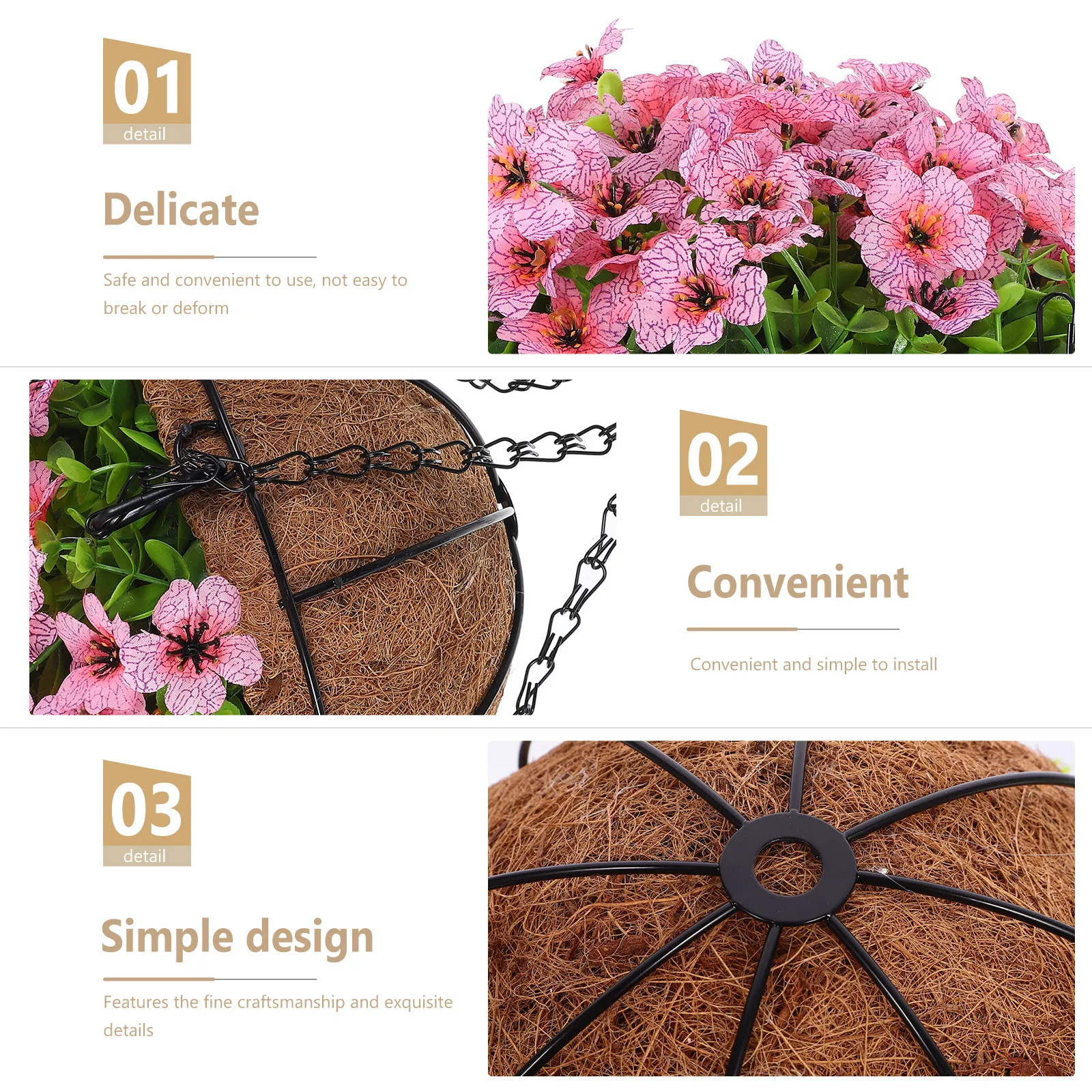 Hanging Flower Basket Coconut Liner Artificial Flowers Decoration Home Office Garden Yard Plant Hanging Planter Outdoor Indoor