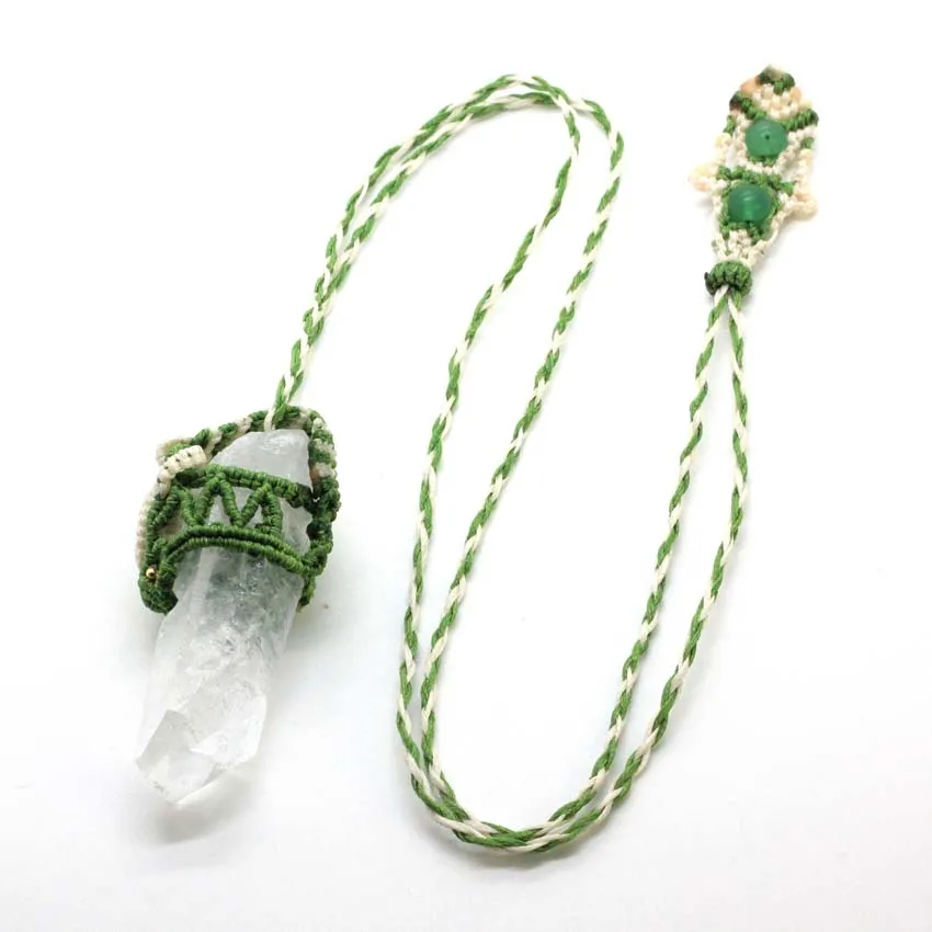 Natural White Crystal Column Stone Pendant Handmade Thread Rope Wrap Braided Macrame Healing Crystal Quartz Reiki Chain Necklace