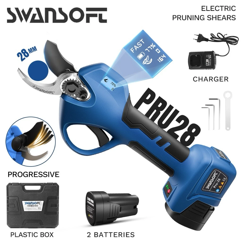 

Электрические секаторы SWANSOFT 28 мм, бесщеточные, 850 Вт, с LED-экраном, для прогрессивной обрезки веток фруктовых деревьев, аккумулятор 16.8В