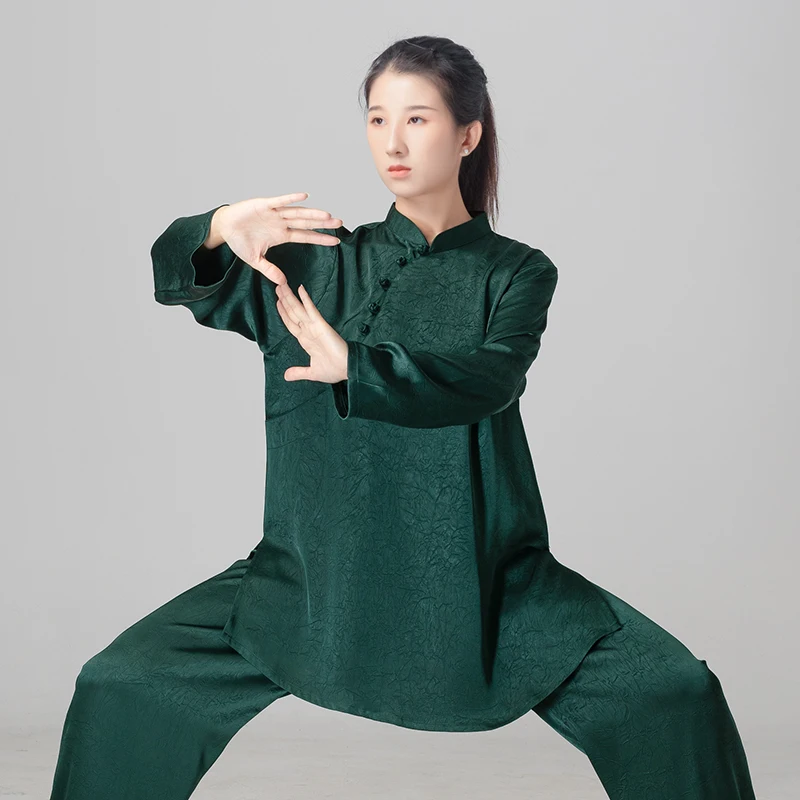 Shiny Lustrous Tai Chi Suit Fluid Drape Kung Fu Uniform for Men Women Performance Martial Arts Clothing Loose Comfort Fit