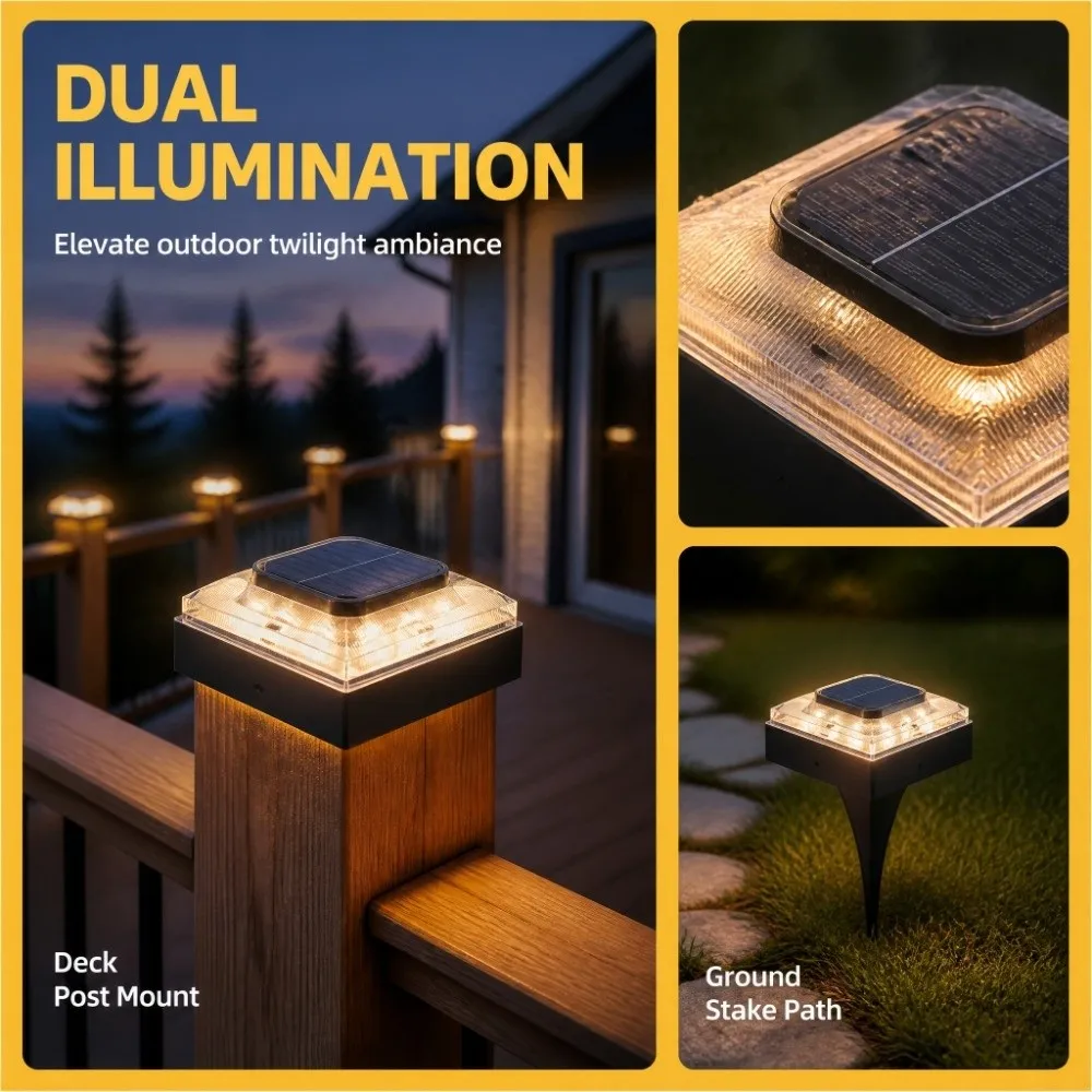 Decor Waterproof Solar Lawn Lights LED Outdoor Waterproof Outdoor LED Garden Lights Auto On/Off Solar Post Cap Lights Patio