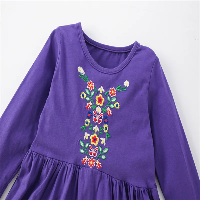 Jumping Meters 4-8T New Arrival Long Sleeve Princess Girls Dresses Dogs Embroidery Autumn Spring Birthday Gift Frocks Baby Dress