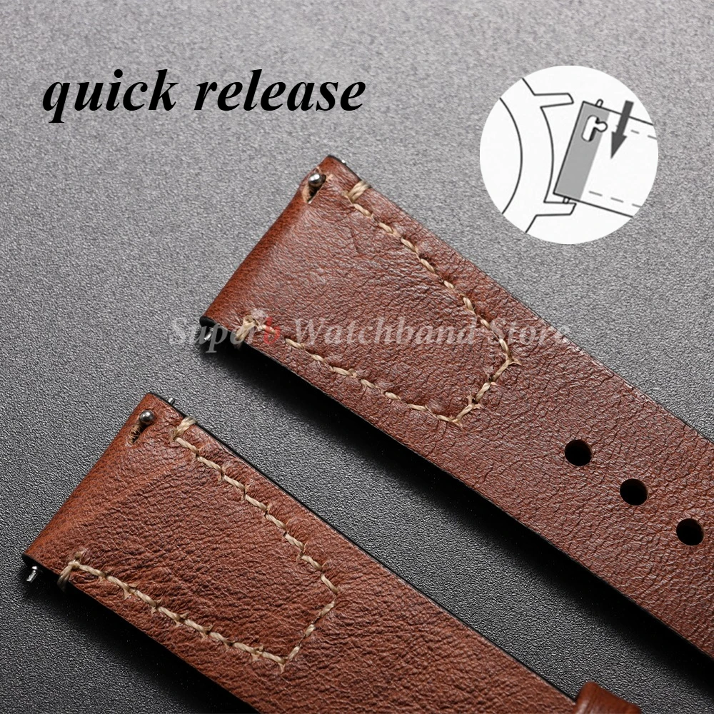 Retro pulseira de couro genuíno para seiko 18mm 20mm 22mm costura pulseiras de relógio para omega masculino feminino pulseira de liberação rápida