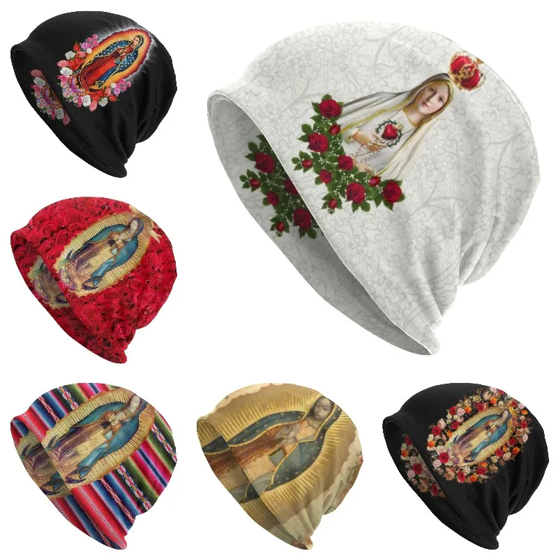 Our Lady Of Fatima Skullies Beanies Caps Winter Warm Knitting Hats Unisex Adult Portugal Rosary Catholic Virgin Mary Bonnet Hats