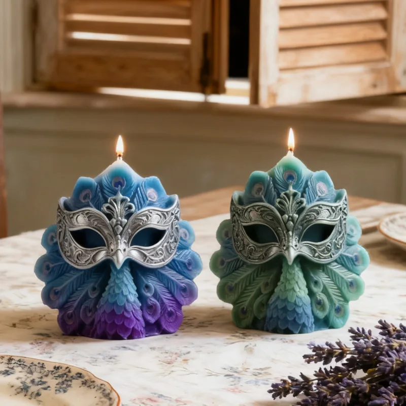 Peacock Feather Mask Scented Candle Silicone Mold Diy Peacock Personality Creative Plaster Decoration Diffuser Stone Resin Mold