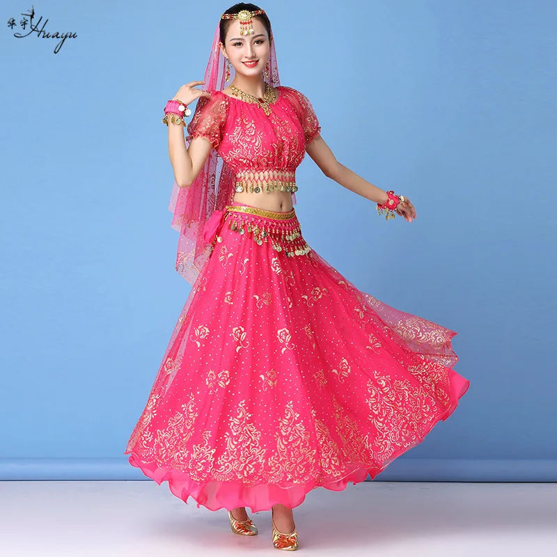 

Belly Dance Top Skirt Set Oriental Bollywood Performance Clothing India Sexy Women Long Skirt Stage Show Costumes Robe Orientale