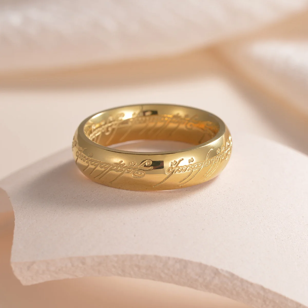 Anillo de Acero Inoxidable Tallado en 3D para Hombre, Anillo Maestro Chapado en Oro, Regalos de Joyería para Él, Anillo de Poder de 6 mm