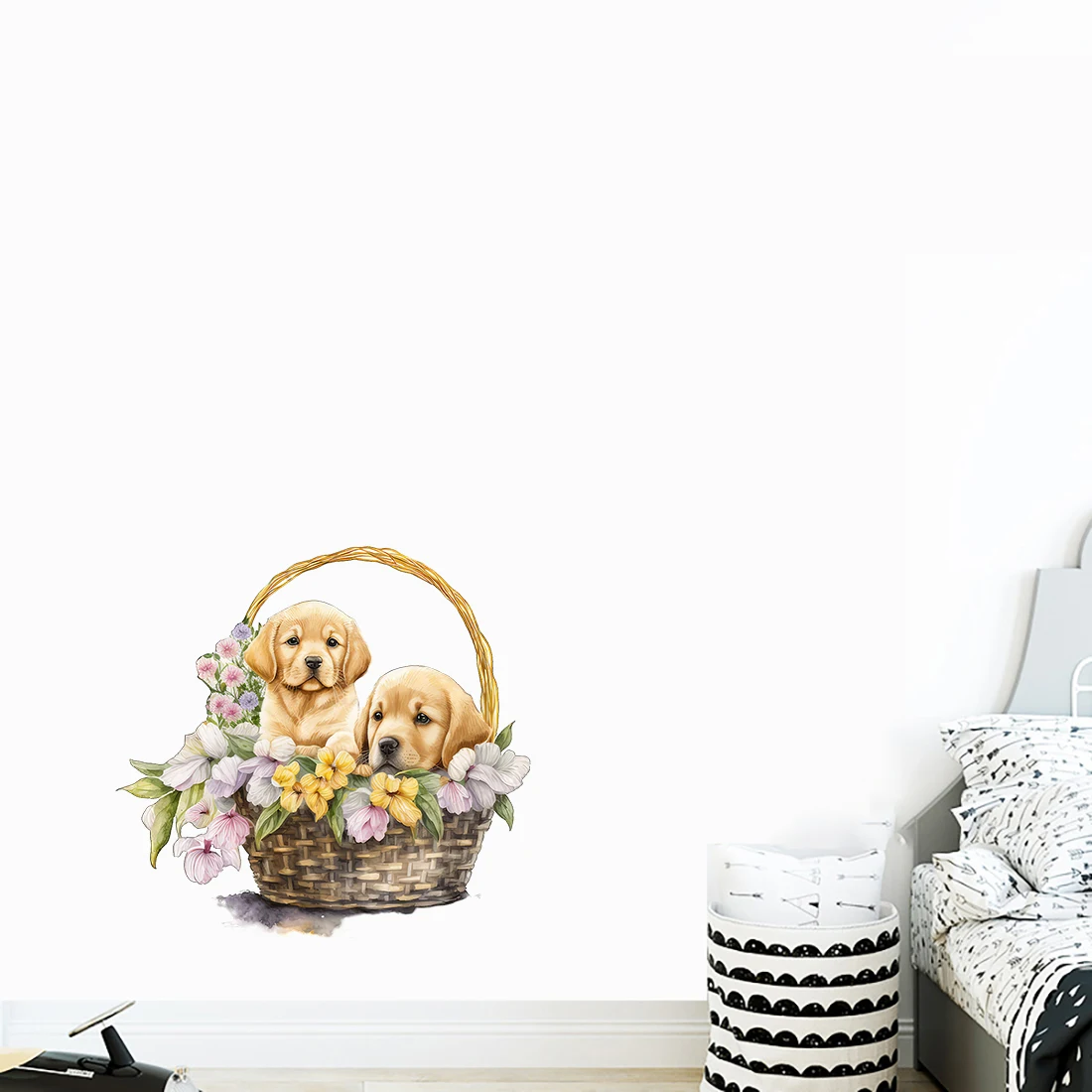 Three Ratels QD153 Cute Basket Dog Watercolor Animal Sticker home Decoration Wall Sticker