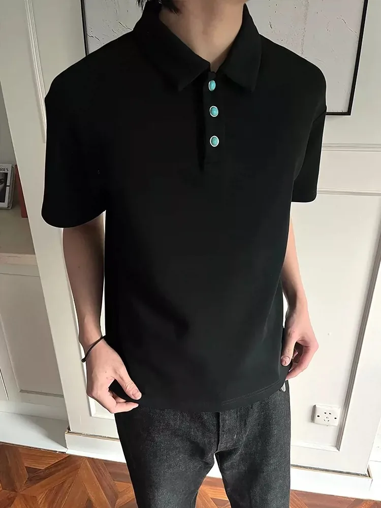 Cleanfit Ocean Tear Turquoise  Neck Anti-Wrinkle Air Layer Short Sleeve T-Shirt Elegant Preppy Style Breathable Comfortable