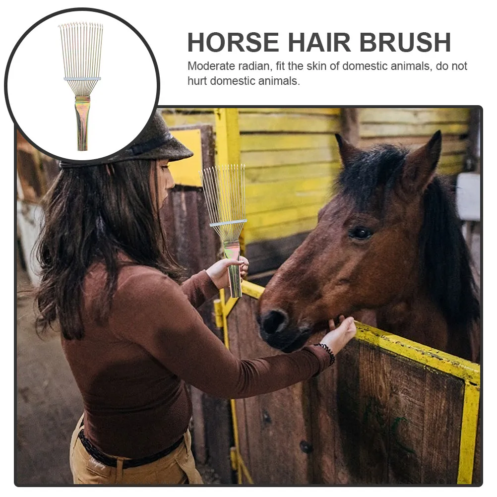 

Щетка из конского волоса с металлическими зубьями, тонкими зубцами и удобной ручкой, средней изогнутости, для ухода за лошадьми, крупным рогатым скотом и осликами