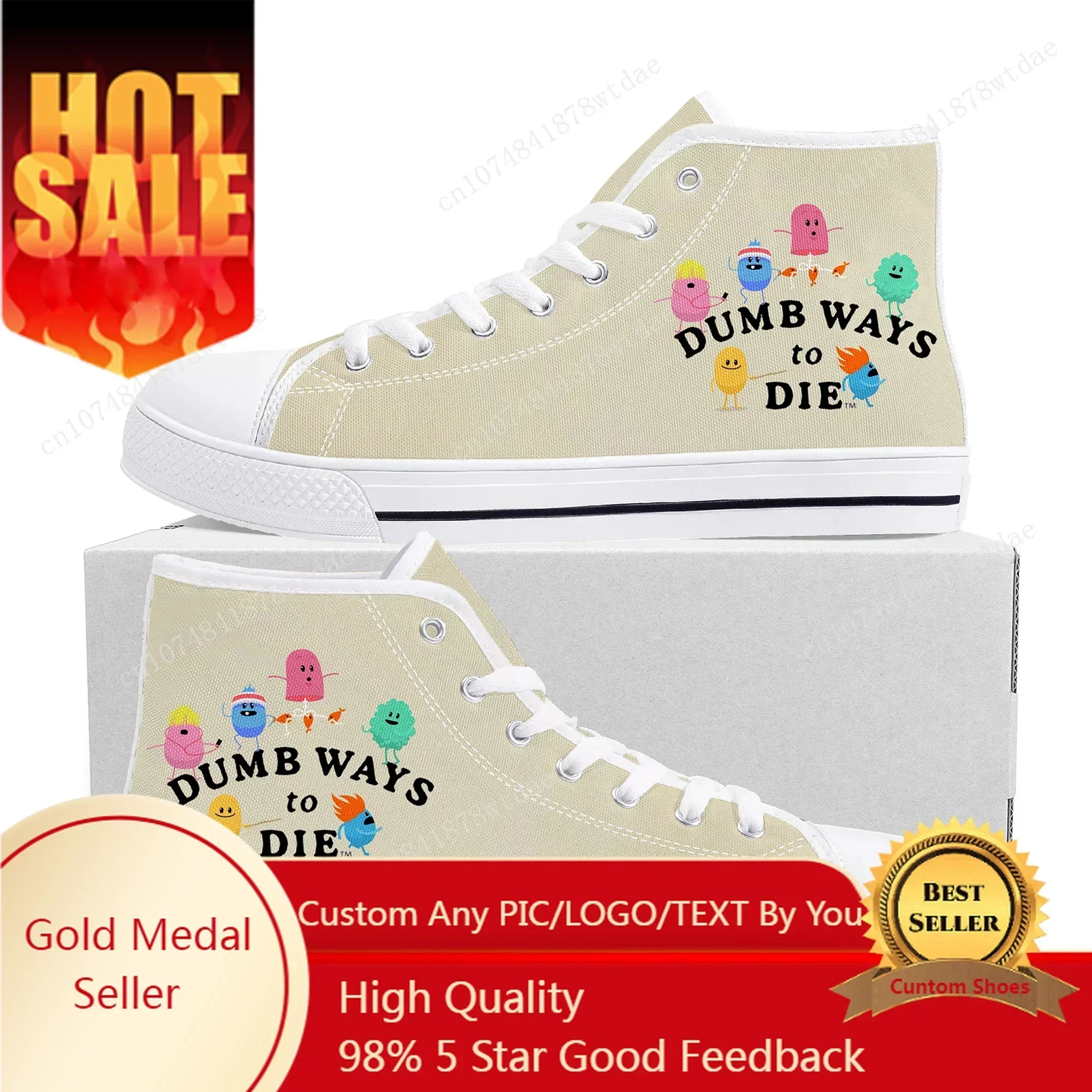Dumb Ways To Die High Top Sneakers Mens Womens High Quality Canvas Sneaker Cartoon Comics Manga Couple Customized Shoes