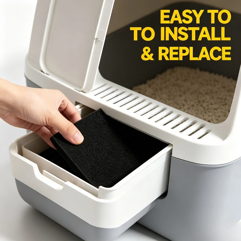 For Activated Carbon Cat Litter Box Filter Pads Odor Absorbing Replacement Foam Sheets For Hooded Enclosed Cat Toilet-3PCS