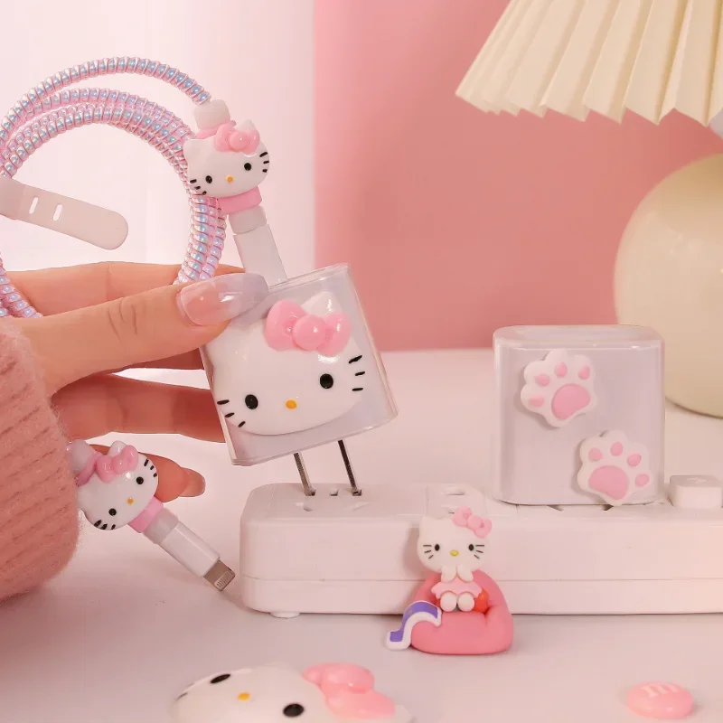 Cubierta protectora para Cable de datos de Hello Kitty, Kawaii Sanrio, cosas de gatito lindo de Anime, 20W, Protector de cargador de Iphone, cubierta de bobinado