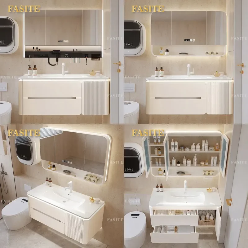 For Cream Feng Shui Bathroom Cabinet Wash Basin Oak Paint Ceramic Integrated Basin Simple Bathroom Cabinet Washstand